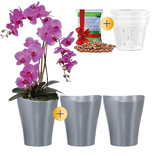 Garten lux 3er-Set Orchideentöpfe Anthrazit...