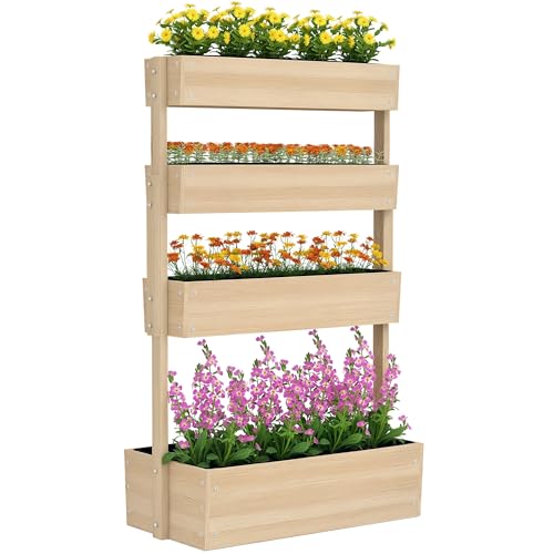 Outsunny Hochbeet Holz, 4 Ebene Pflanzbeet...
