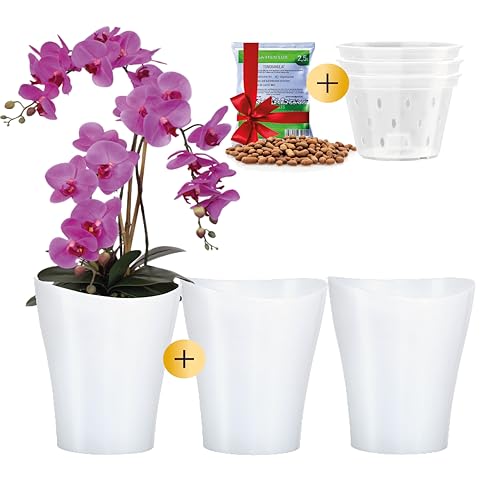 Garten lux 3er-Set Orchideentöpfe Weiß...