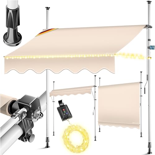KESSER® Klemmmarkise mit Handkurbel & LED...