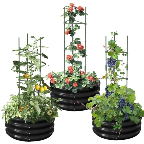 SUNYRISY 3er Set Rund Hochbeet Metall für...
