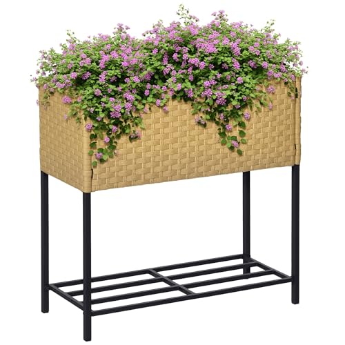 Outsunny Poly Rattan Hochbeet Blumenkasten...