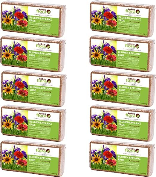 KOKOSFLORA 90L Kokoserde Ziegel 10 x 650g -...